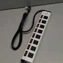 8 Outlet Metal Power Strip with Individual Switches,Heavy Duty Appliance Power Strip with Flat Plug,1200J Surge Protector,6FT Extension Cord 15A 120V 1800W for Home Office School Shop Industrial (White)