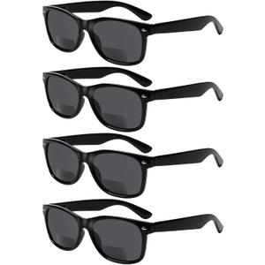 4 Pack Bifocal Reading Glasses Grey Lens Spring Hinge Outdoor Sunglasses Fashion Bifocal Sun Readers for Men Women