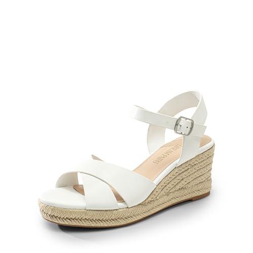 DREAM PAIRS Espadrille Dressy Wedge Sandals, Women's Platform Sandals Casual Summer, Comfortable High Heeled Wedges with Adjustable Buckle,Size 8.5,White-Pu