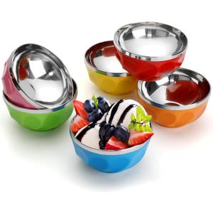 6 Pack Stainless Steel Bowl Insulated Double Wall Ice Cream Bowls Reusable Cereal Soup Cups Dessert Salad Rice Fruit Candy Container for Festive Birthday Party Favor Gift(10 oz)