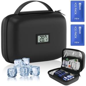 xinjue Insulin Cooler Travel Case with Temperature Display, TSA Approved Diabetic Cooling Bag for Insulin Pens and Supplies, Refrigerated Medicine Organizer with 2 Ice Packs