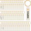 PU Leather Keychain Blanks Bulk Laser Engraving Blanks Keychain Kit with Key Rings for DIY Key Chains Craft (3.7 x 0.7 Inches, Ivory White)