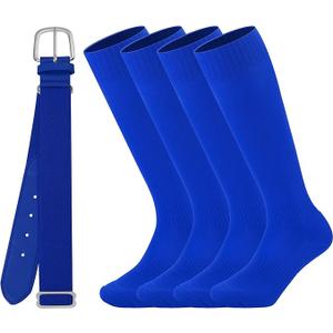 2 Pairs Baseball Socks and Belt Cotton Adjustable Youth Baseball Softball Socks Belt for Boys Girls (Small, Royal Blue)