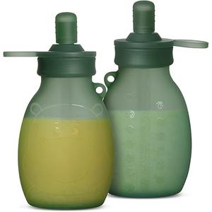 haakaa Hippo Wide Opening Silicone Goody Pouch – 9oz/260ml Reusable Pouches for Toddlers, Baby Food Pouches with Wide Opening for Easy Fill & Clean, Perfect for Purees & Smoothies, 2 Pack