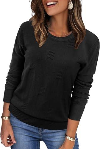 WIHOLL Tops for Women 2026 Trendy Long Knit Pullover Sweaters with Pocket Blue Large