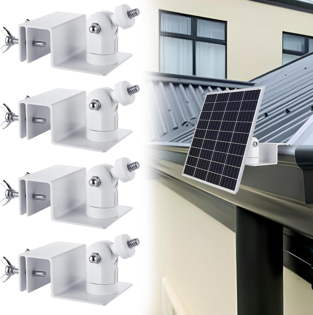 4 PCS Universal Solar Panel Gutter Mount Compatible with Ring Blink Arlo and More, White