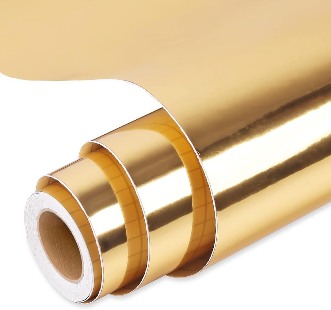 Prime Vinyl Permanent Vinyl, Chrome Gold Vinyl Compatible with Cutting Machine - 12" x 10 FT Metallic Adhesive Roll for Cup, Decor Sticker, Home Decal