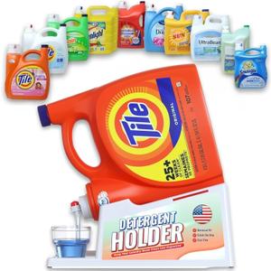 TidyFriend Liquid Laundry Detergent Holder Stand with Drip Tray & Rubber-Grip Feet, Stand for Laundry Room Organization and Storage, Fabric Softener Dispenser with Cup Holder for Easy Pouring (White)