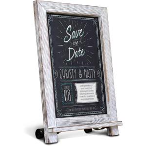 HBCY Creations Rustic Whitewash Tabletop Chalkboard Sign / Hanging Magnetic Wall Chalkboard / Small Countertop Easel / Kitchen Memo Board, 9.5" x 14", for Weddings, Birthdays, Baby Announcements