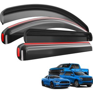 TMS in-Channel Window Visors for 2017-2026 Ford F-250 F-350 Super Duty & 2015-2020 F-150 SuperCrew Gloss Black Side Window Deflectors Vent Rain Guards, 3-Piece Set
