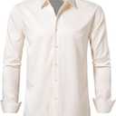 Men's Dress Shirts Formal Slim Fit Stretch Long Sleeve Button Down Shirt for Men Wrinkle Free Collar Business Shirts (L)
