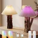 Lustaled Rechargeable Table Lamps Set of 2, 12RGB+3CCT Dimmable Cordless Desk Lamp with Remote/Nightlight/Timer, Battery Operated Rustic Wood Bedside Lamp for Bedroom, Living Room,Entryway,Cozy Corner