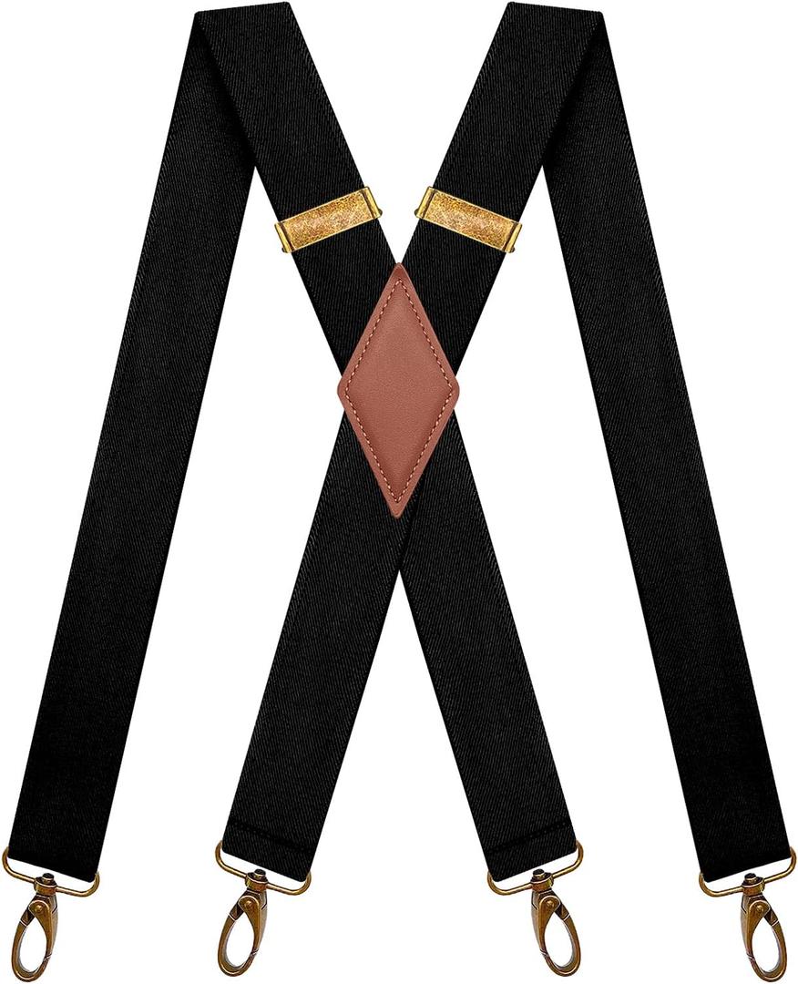 Vintage Suspenders for Men Heavy Duty 4 Snap Hooks for Belt Loops Adjustable X Back (One Size)