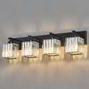 Modern Bathroom Vanity Light 4-Lights Plating Black Crystal Bathroom Wall Light Vanity Light Fixtures