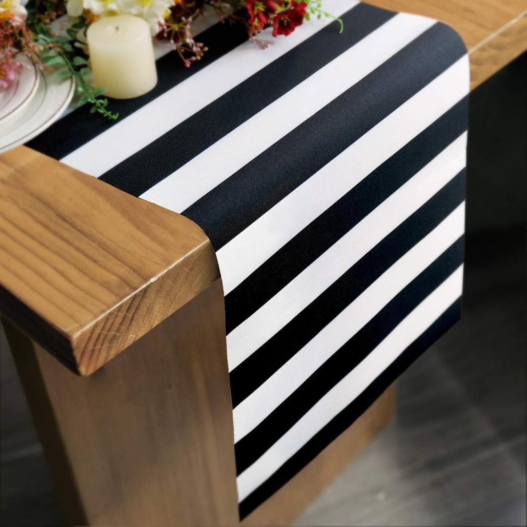 Table Runner Black and White Striped Pattern for Anniversary Runner Dinner Party Supplies Birthday Party Wedding Winter New Years Decorations 12x72 Inches