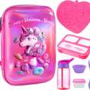 Kids Lunch Box Bag Set: Girls Unicorn Lunch Bags Bento Boxes with 3-Compartment Included Ice Pack Water Bottle Insulated Lunchbag Reusable School Lunchbox Containers Kit for Toddler Daycare Childrens (Pink)