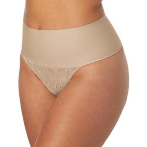 Maidenform womens Tame Your Tummy Lace Thong Panties, Firm Control Shapewear Thong, Cool Comfort (Beige, XXL)