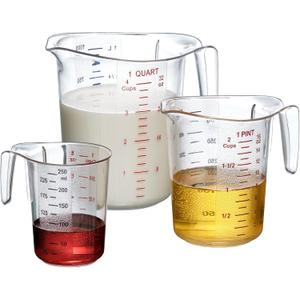 Amazing Abby - Melissa - Unbreakable Plastic Measuring Cups (3-Piece Set), Food-Grade Measuring Jugs, 1/2/4-Cup Capacity, Stackable and Dishwasher-Safe, Great for Oil, Vinegar, Flour, More