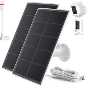 Ring Camera Solar Panel Charger, Compatible with Stick Up Cam Battery, Ring Spotlight Plus/Pro, Waterproof 4w6v (White 2Pack)