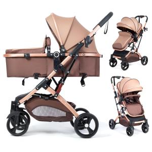 2 in 1 Convertible Baby Stroller Lightweight Stroller Newborn Reversible Foldable Pushchair with Adjustable Canopy Folding High Landscape Infant Carriage, Anti-Shock Toddler Pushchair