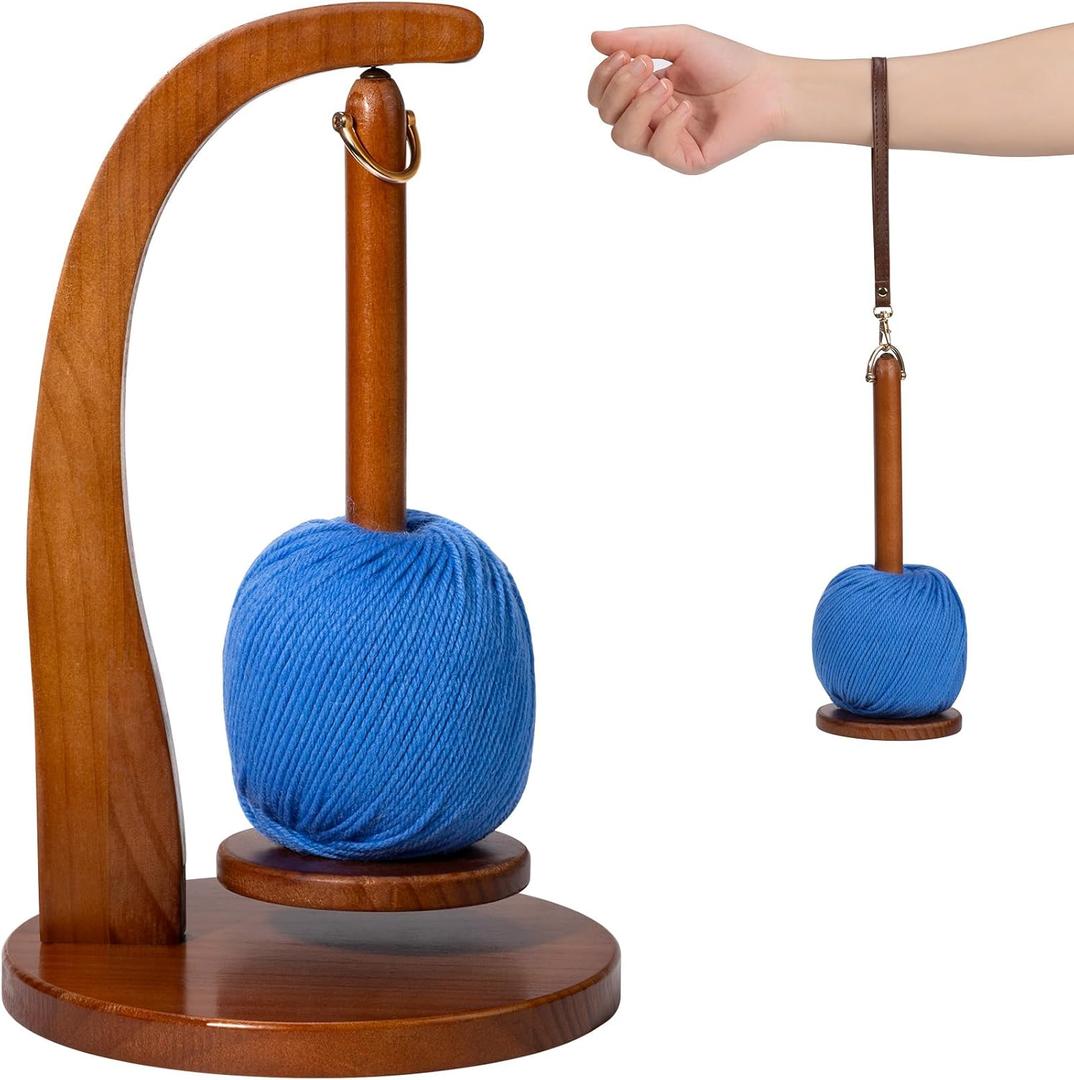 Yarn Holder for Crocheting and Knitting, Wooden Yarn Winder with 2-in-1 Magnetic Rotating Portable Stick, Gift for Crocheter and Knitter
