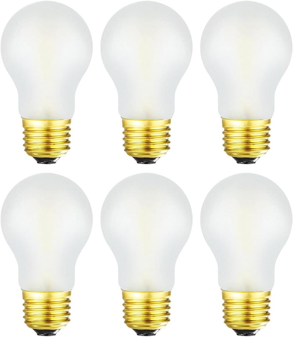 Frosted E26 LED Edison Bulb 8W Equivalent 75 Watt A15 Light Bulb Warm White 2700K Dimmable E26 Led Bulb for Ceiling Fan,Wall sconces,Refrigerator,Desk lamp 800lm AC120V, 6 Pack