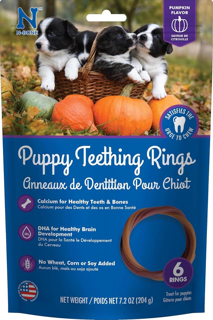 2 x N-Bone Puppy Teething Ring Pumpkin Flavor 7.2 OZ/(6 Pack) (EXP 11/04/27)