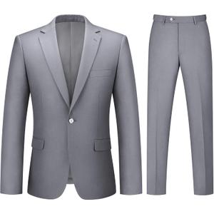 Mens Suit 2 Piece Suits for Men One Button Slim Fit Solid Jacket & Pants Tuxedo Set Business Wedding Party (Large, Light Gray)