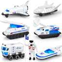 Tcvents 7PCS Diecast Space Toys with Astronaut Figure, 1:64 Scale Rocket Ship, Explore, Space Shuttle Toys for Kids 3-5 6 7 8 Spaceship Rocket Toy Playset for Boys Birthday Easter Gifts