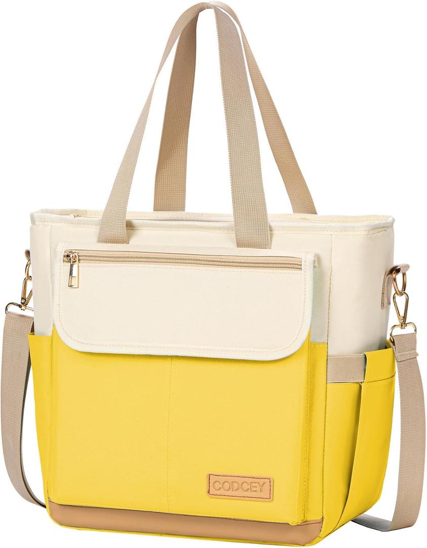 Lunch Box Lunch Bag Women, Leakproof Insulated Lunch Cooler Bag for Women, Large Lunch Tote Bags Adults(Yellow,16.2L)