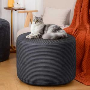 Round Ottoman Foot Rest Pouf for Living Room Couch - Soft Plush Hassock (26"D x 26"W x 18"H, Dark Grey)