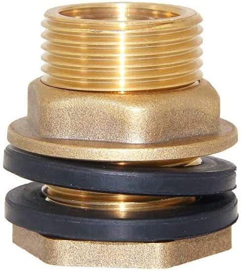 Joywayus 2PCS 1/2" NPT Female 3/4" GHT Male Soild Brass Water Tank Connector Theaded Bulkhead Fitting with 2 Rubber Ring Stablizing