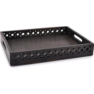 Samhita Serving Trays Mango Wood Rectangular Serving Tray, Wood Plate, Tea/Drink Platter, Dinner Serving Tray, Snack Tray (Black) (14" x 11" x 2")