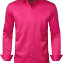 J.VER Men's Dress Shirts Long Sleeve Solid Stretch Wrinkle-Free Shirt Regular Fit Casual Button Down Shirts hot Pink Large