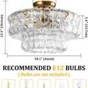 Flush Mount Ceiling Light, 18'' Modern Brass Light Fixtures Ceiling Mount, 3-Light Glass Drum Light Fixture for Dining Room Bedroom Living Room Hallway Lighting Fixture