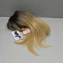 Highlight Blonde Layered Wigs with Bangs 14 Inch Short Ombre Blonde Balayage Glueless Ready-to-Go Straight Synthetic Bob Wigs for Women, Realistic Scalp Dark Roots, Daily, Cosplay Use