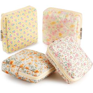Paterr 4 Pcs Mini Quilted Floral Makeup Bag Women Gifts Small Cosmetic Bag Floral Quilted Makeup Pouch with Zipper Cute Travel Toiletry for Mom Teacher Women Girls Gifts(Pink, Orange Flower)