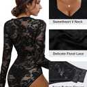 FeelinGirl Long Sleeve Bodysuit for Women Sexy Mesh V Neck Body Suits Thong Corset Top Going Out Outfits for Party, Medium