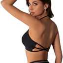 OYOANGLE Women's Criss Cross Backless Halter Sports Bra Padded Workout Yoga Bras Athletic Cami Cop Top Size L