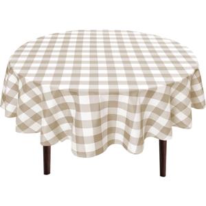 Hiasan Checkered Round Tablecloth 30 Inch - Waterproof Stain and Wrinkle Resistant Washable Fabric Table Cloth for Dining Room Party Outdoor Picnic,Khaki and White