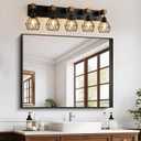 5-Light Farmhouse Bathroom Vanity Light Fixtures, Wood Bathroom Light Fixtures Over Mirror, Rustic Sconces Wall Lighting with Elegant Metal Lampshade for Living Room, Bedroom, Hallway