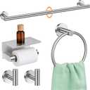 5Pcs Bathroom Hardware Accessories, 24 Inch Brushed Nickel Bath Towel Bar Set, Toilet Paper Holder and Towel Ring, Stainless Steel Wall Mounted Towel Rack Set, Center Section Removable (Sliver)