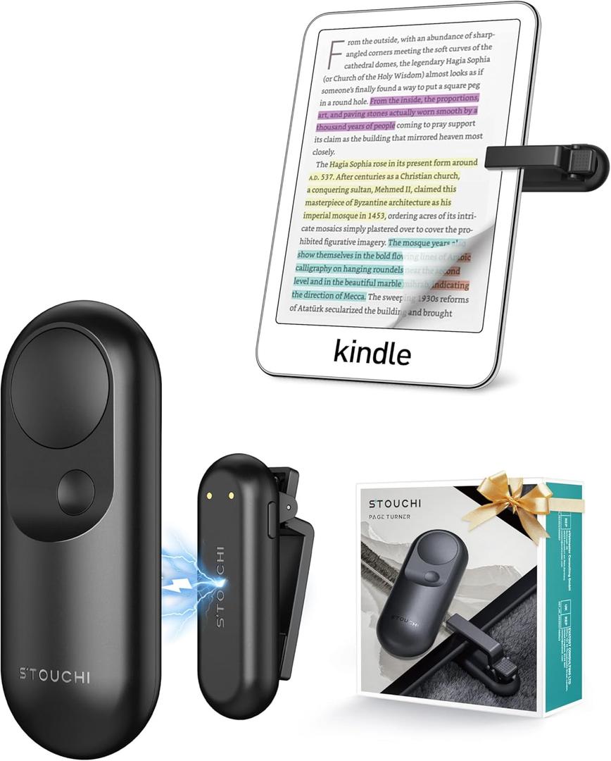 [#1 Magnetic Tech] Remote Control Page Turner for Kindle Paperwhite with Wrist Strap, 2-in-1 Kindle Accessories for iPhone, iPad, Camera Video Record & Shutter Selfie,Ideal Valentines Gift (Black)