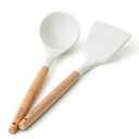 SENSARTE Kitchen Utensils 2-Piece, Silicone Cooking Utensils, Silicone Spatula and Ladle with Wooden Handle, White