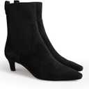 Coutgo Womens Ankle Boots Low Kitten Heel Pointed Toe Slip On Elastic Dressy Fall Winter Booties Shoes (8, Black)