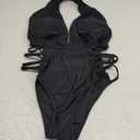 Aqua Eve Women Sexy One Piece Swimsuits Halter Plunge V Neck Cutout Bathing Suits (Medium, Black)
