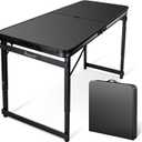 4FT x 2FT Folding Camping Table Adjustable Height with Umbrella Hole, Aluminum Alloy Legs Foldable Portable Outdoor Table for Picnic, Travel, Parties, Kids Craft, Market Vendor Use