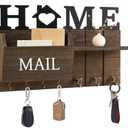 Key and Mail Holder for Wall, Farmhouse Mail and Key Organizer, Wood Mail Sorter with 7 Key Hooks for Doorway Entryway Hallway, Brown