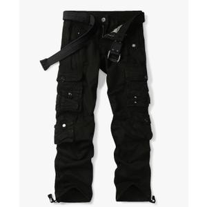 OCHENTA Men's Cotton Casual Cargo Work Pants Baggy Travel Hiking with Multi Pockets (No Belt) 38