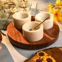 Cruiser’s Caché 3 Piece White Marble Salt Cellars with Tray and Gold Spoons